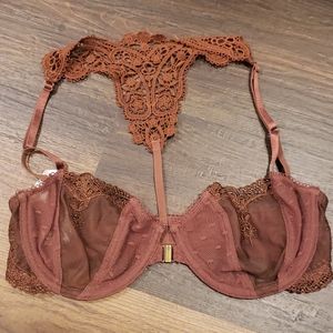 Free People Bronze Sheer Lace Bra Bralette 32C